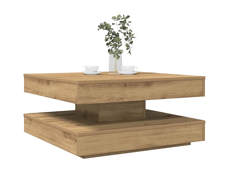 Table basse rotative à 360 degrés chêne artisanal 70x70x34,5 cm