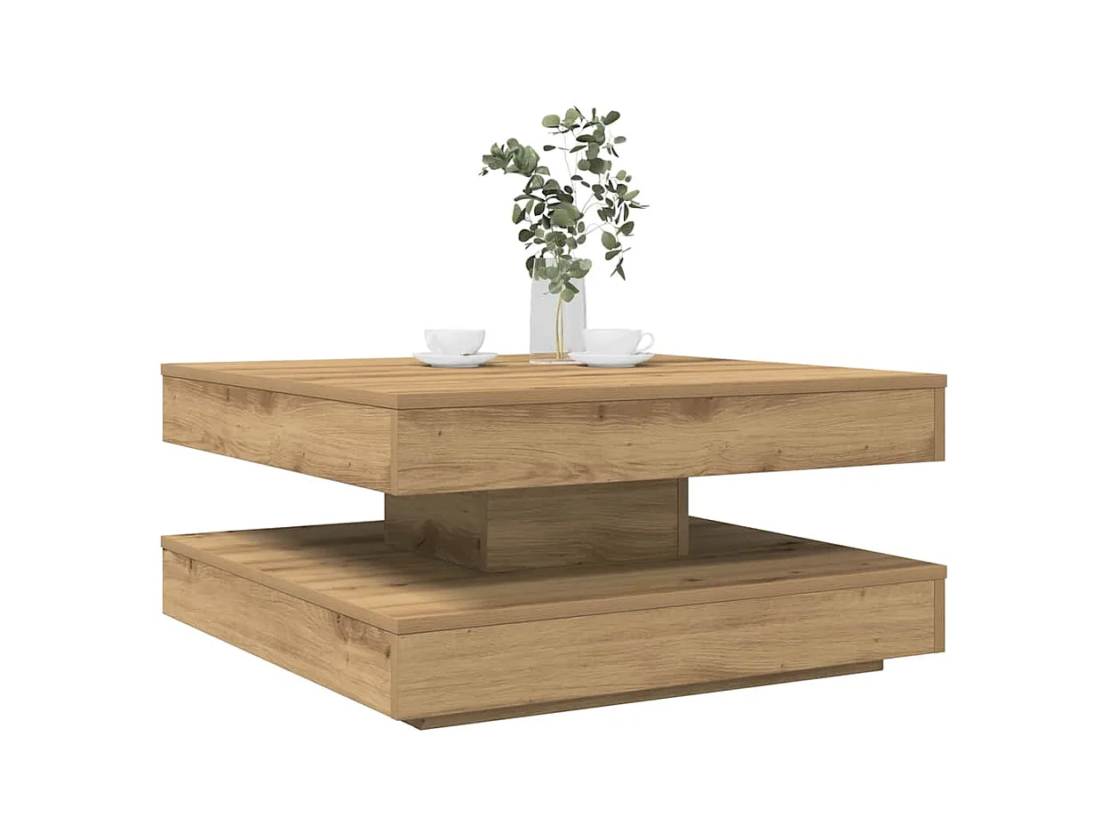 Table basse rotative à 360 degrés chêne artisanal 70x70x34,5 cm