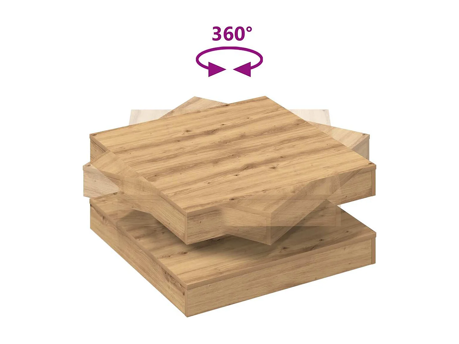 Table basse rotative à 360 degrés chêne artisanal 70x70x34,5 cm