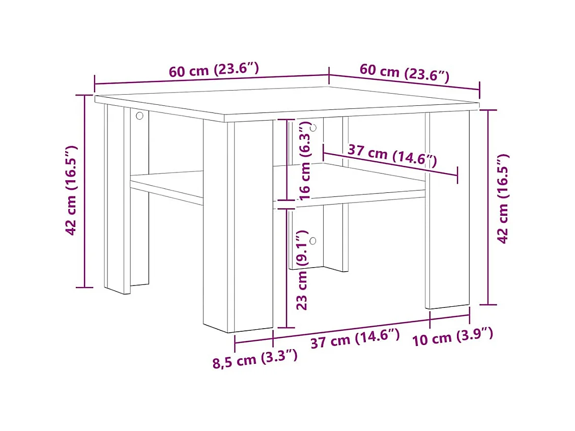 Table basse chêne artisanal 60x60x42cm bois d'ingénierie