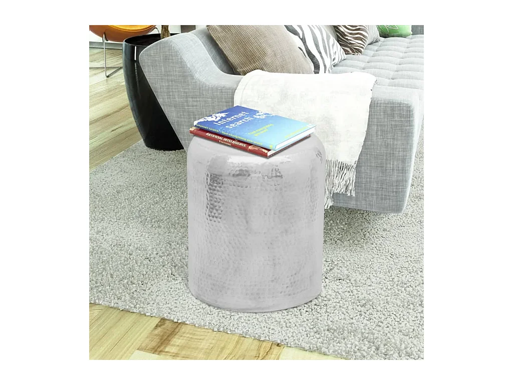 Table basse/tabouret martelé en aluminium Argenté