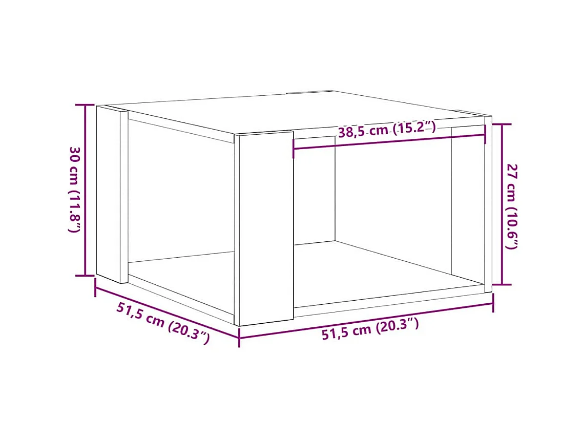Table basse chêne artisanal 51.5 x 51.5 x 30 cm
