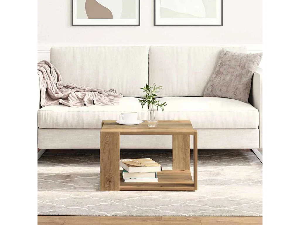 Table basse chêne artisanal 51.5 x 51.5 x 30 cm
