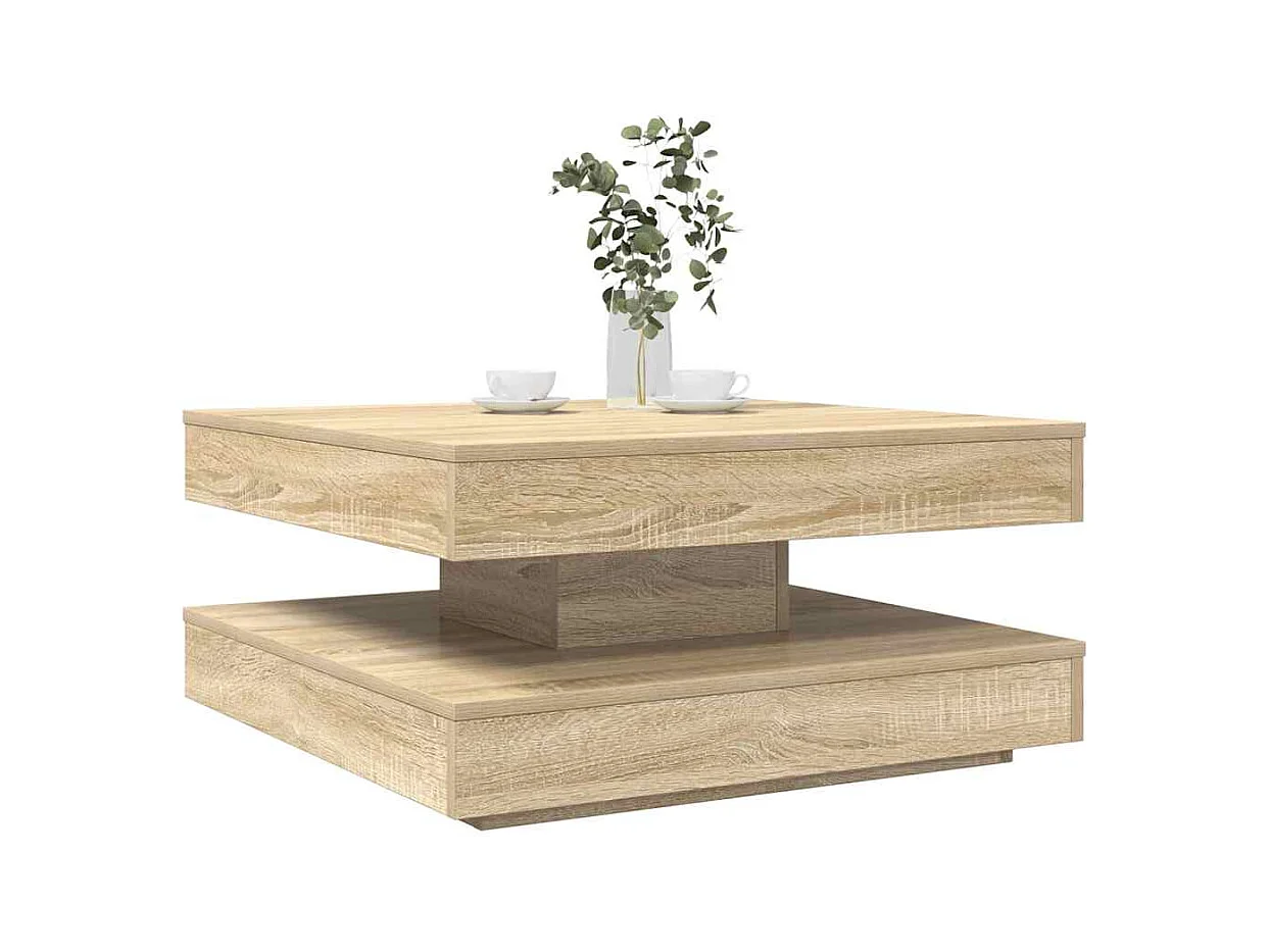 Table basse rotative à 360 degrés chêne sonoma 70x70x34,5 cm