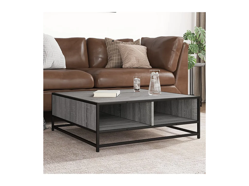 Table basse sonoma gris 80x80x30 cm bois d'ingénierie et métal
