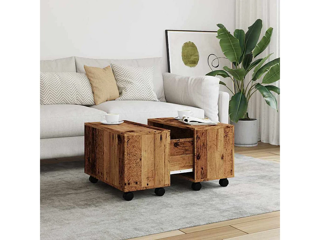 Salontafel 60x60x38 cm bewerkt hout oud houtkleurig