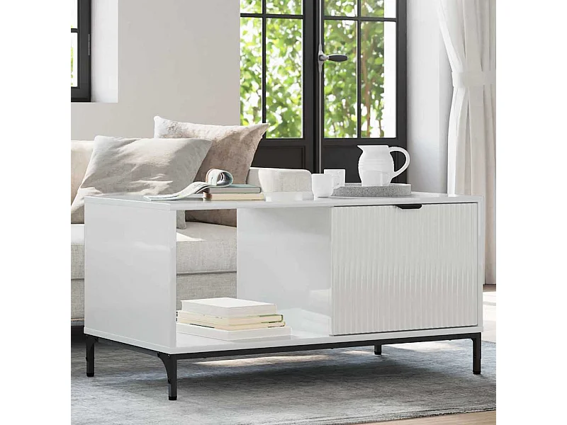 Table basse Blanc brillant 90 x 49 x 46 cm Bois d'ingénierie