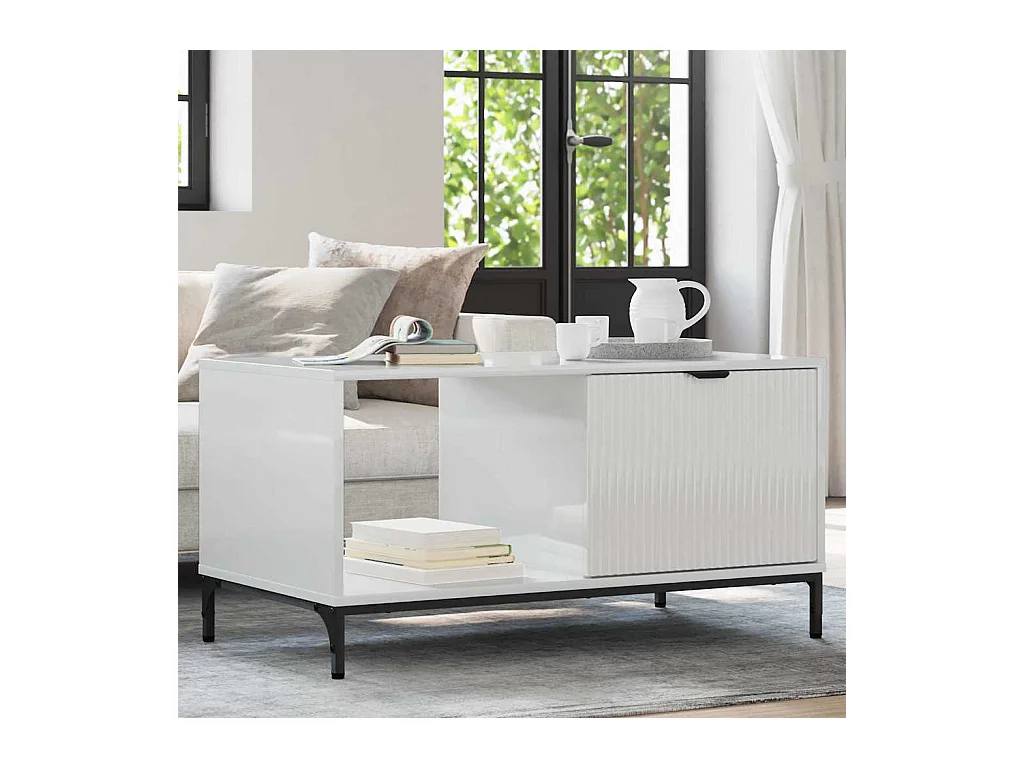 Table basse Blanc brillant 90 x 49 x 46 cm Bois d'ingénierie