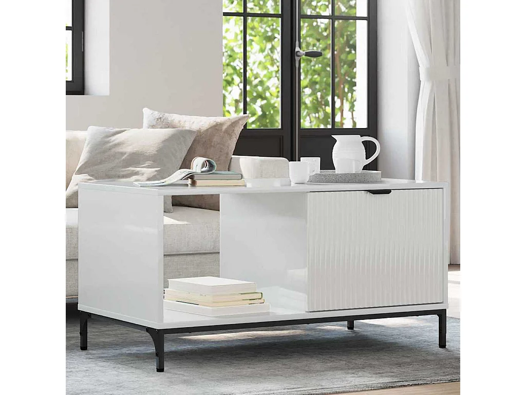 Mesa de centro Branco brilhante 90 x 49 x 46 cm