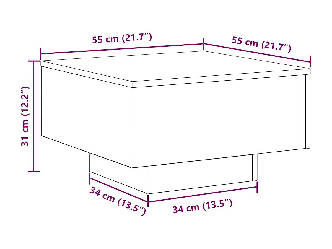 Table basse chêne artisanal 55 x 55 x 31 cm Bois d'ingénierie