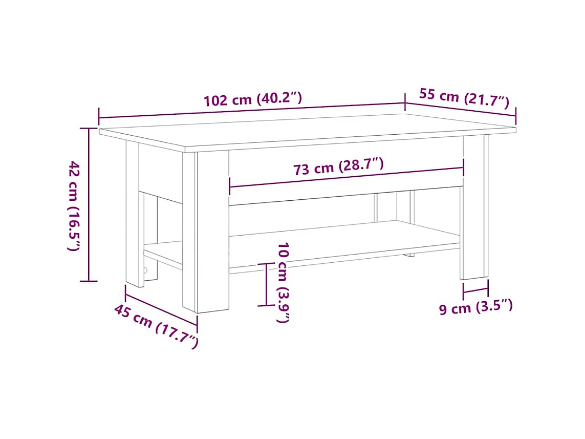 Mesa de Café Roble negro 102 x 55 x 42 cm Madera contrachapada