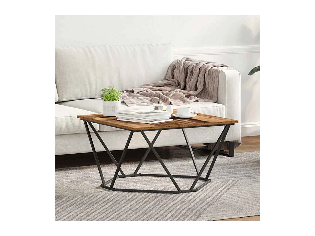 Salontafel Oud hout 80 x 80 x 45 cm Engineered hout en staal