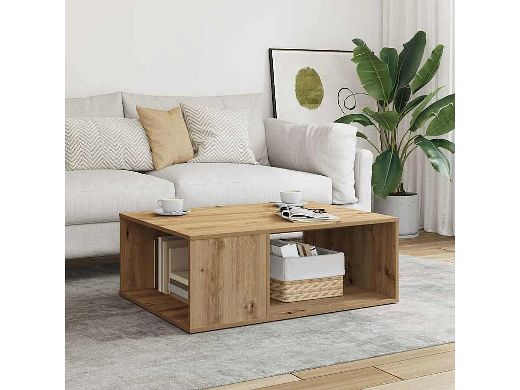 Table basse chêne artisanal 90x67x33 cm bois d'ingénierie