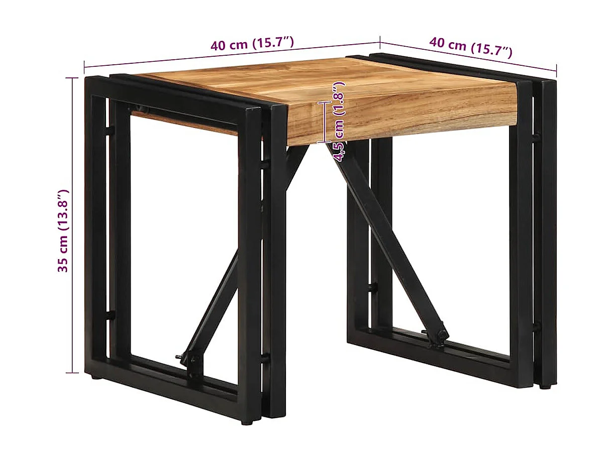 Mesa de centro 40x40x35 cm de madera maciza de acacia