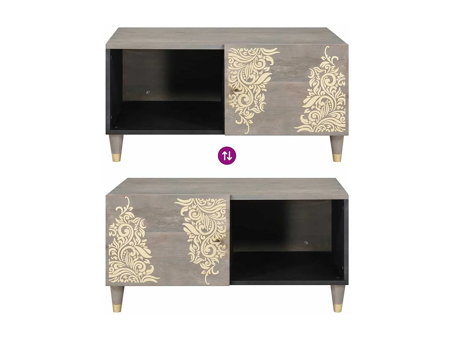 Table basse Gris 80 x 50 x 40 cm bois de manguier massif