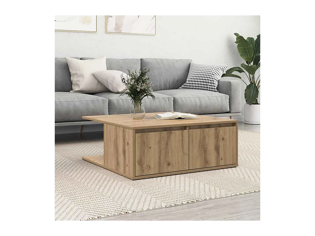 Salontafel artisanaal eikenkleurig 80 x 80 x 31 cm Bewerkt hout