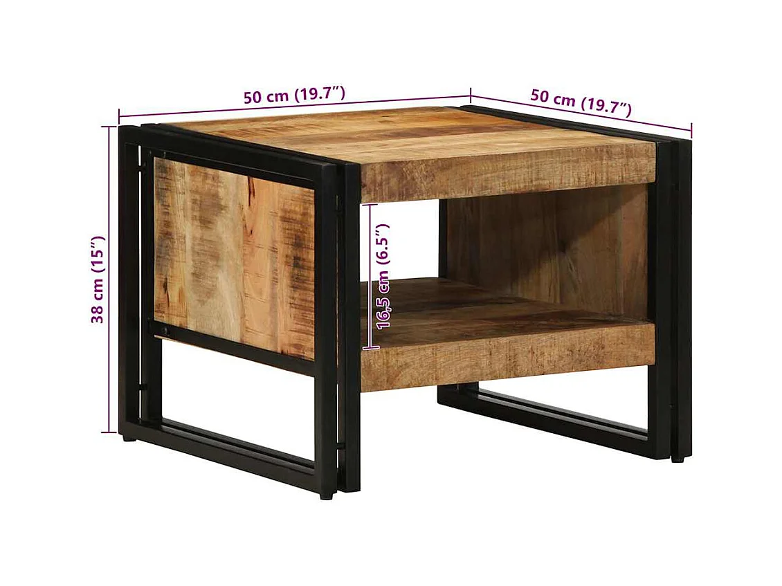 Table basse 50x50x38 cm bois de manguier massif brut