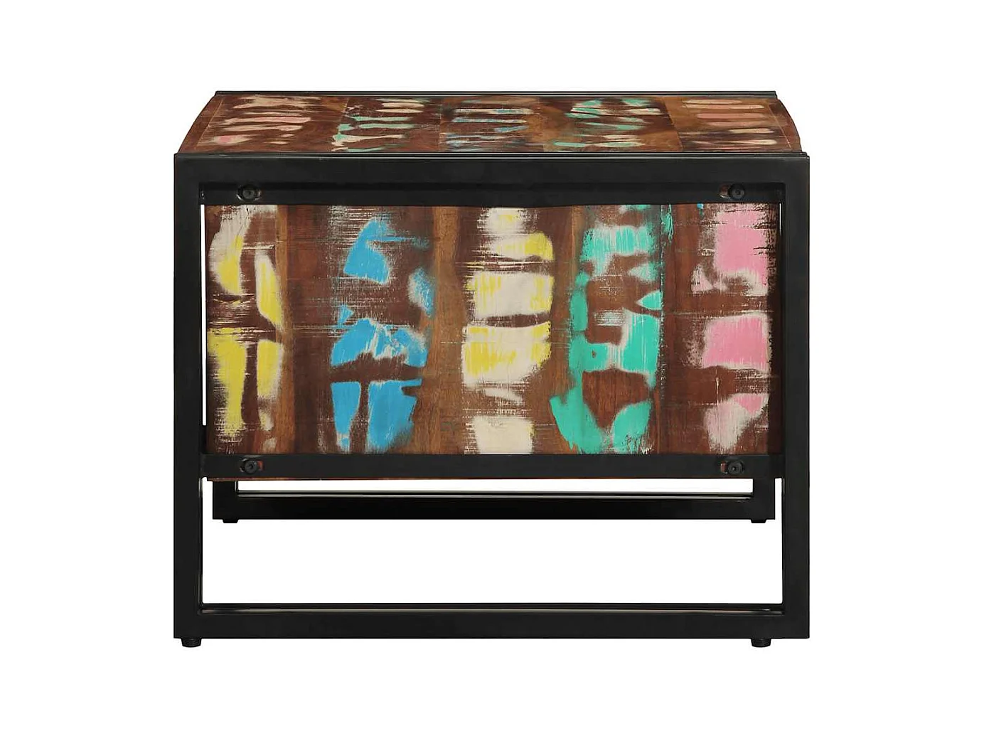 Table basse multicolore 70x50x38 cm bois de récupération massif