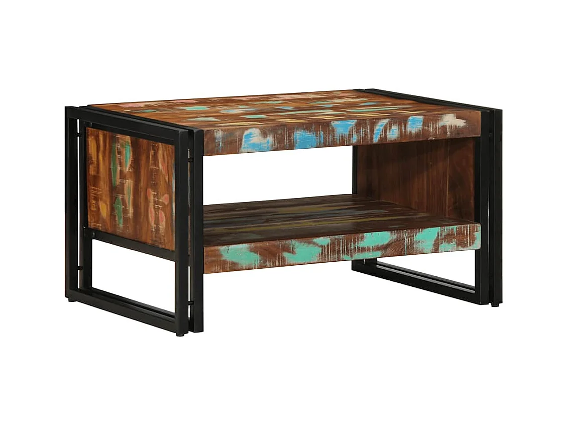 Table basse multicolore 70x50x38 cm bois de récupération massif