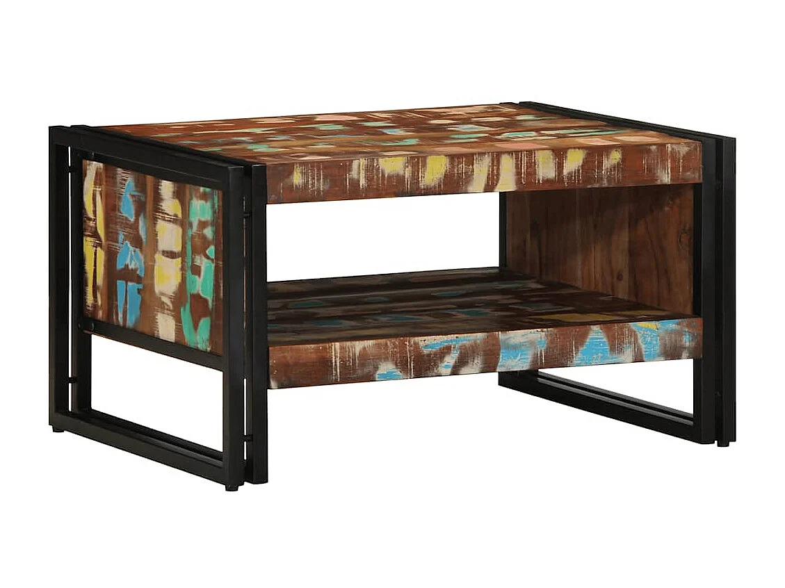 Table basse multicolore 70x50x38 cm bois de récupération massif