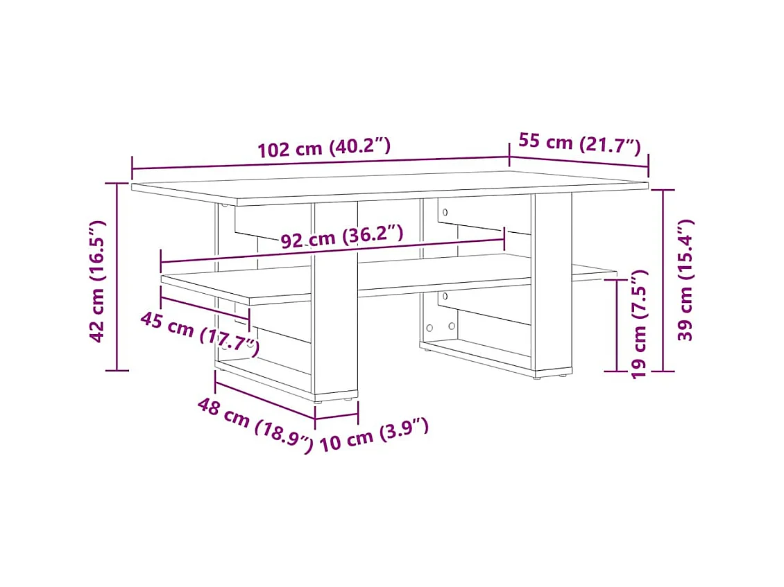 Table basse Chêne noir 102 x 55 x 42 cm Bois d'ingénierie