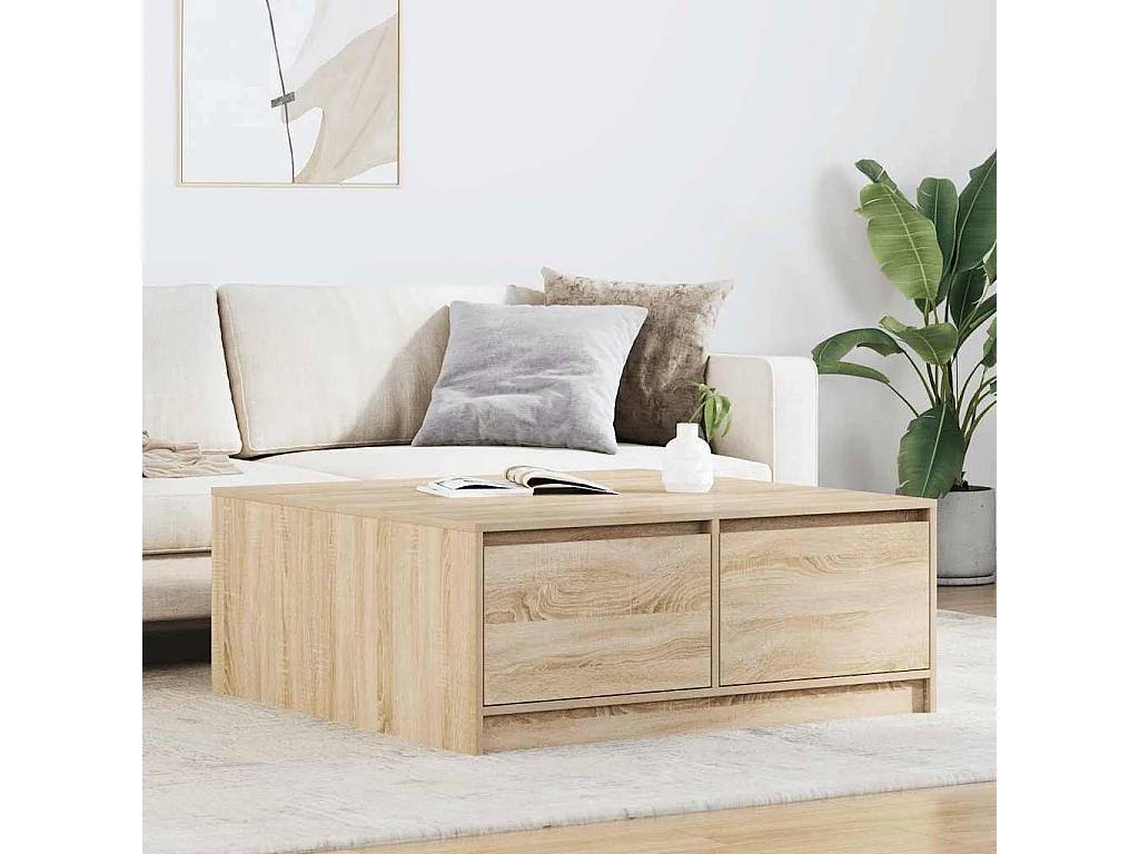 Table basse avec tiroirs chêne sonoma 100x100x40 cm