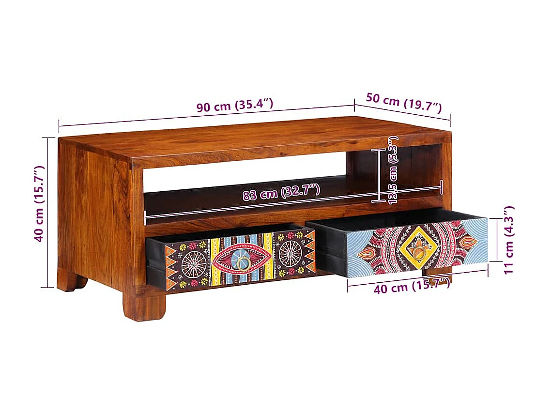 Table basse 90x50x40 cm bois d'acacia massif