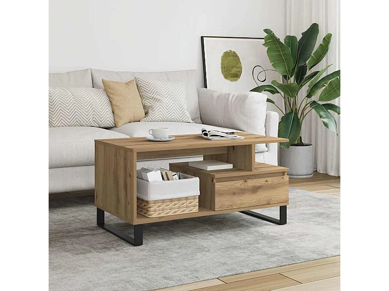 Salontafel 90x49x45 cm bewerkt hout artisanaal eikenkleurig