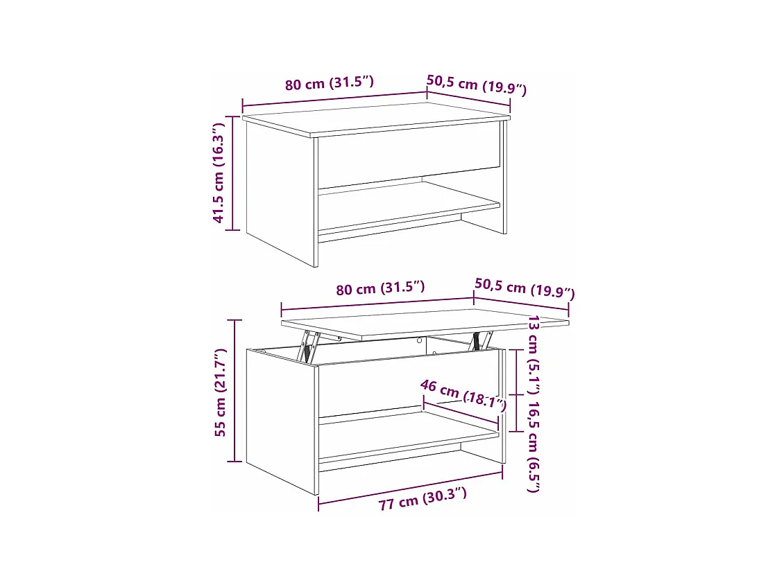 Salontafel artisanaal eikenkleurig 80 x 50,5 x 41,5 cm