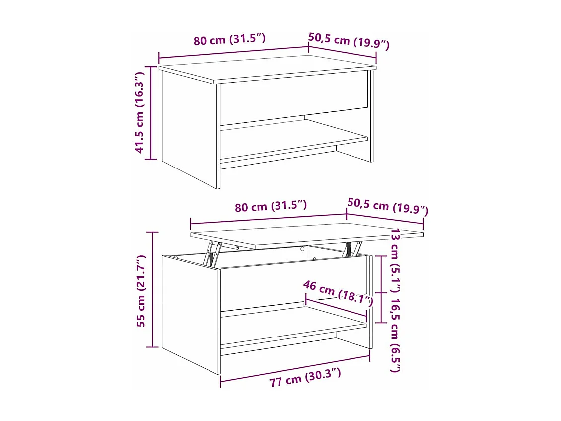 Mesa de centro carvalho artisiano 80 x 50.5 x 41.5 cm