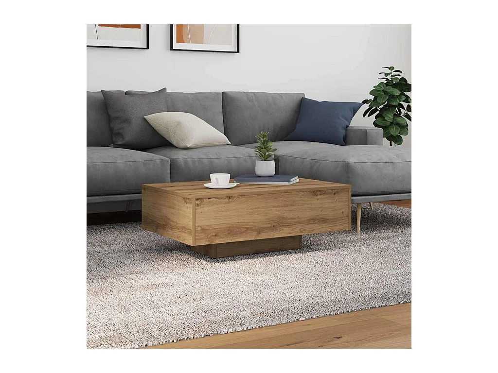 Table Basse chêne artisanal 85 x 55 x 31 cm Bois d'ingénierie