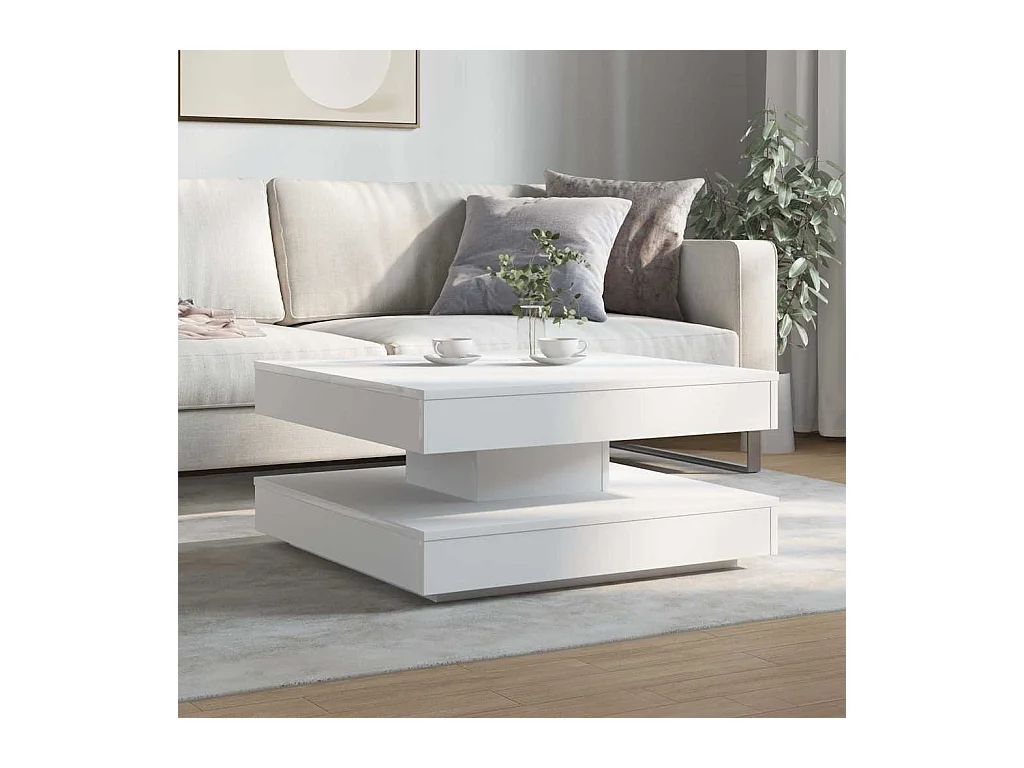 Table basse rotative à 360 degrés blanc 70x70x34,5 cm
