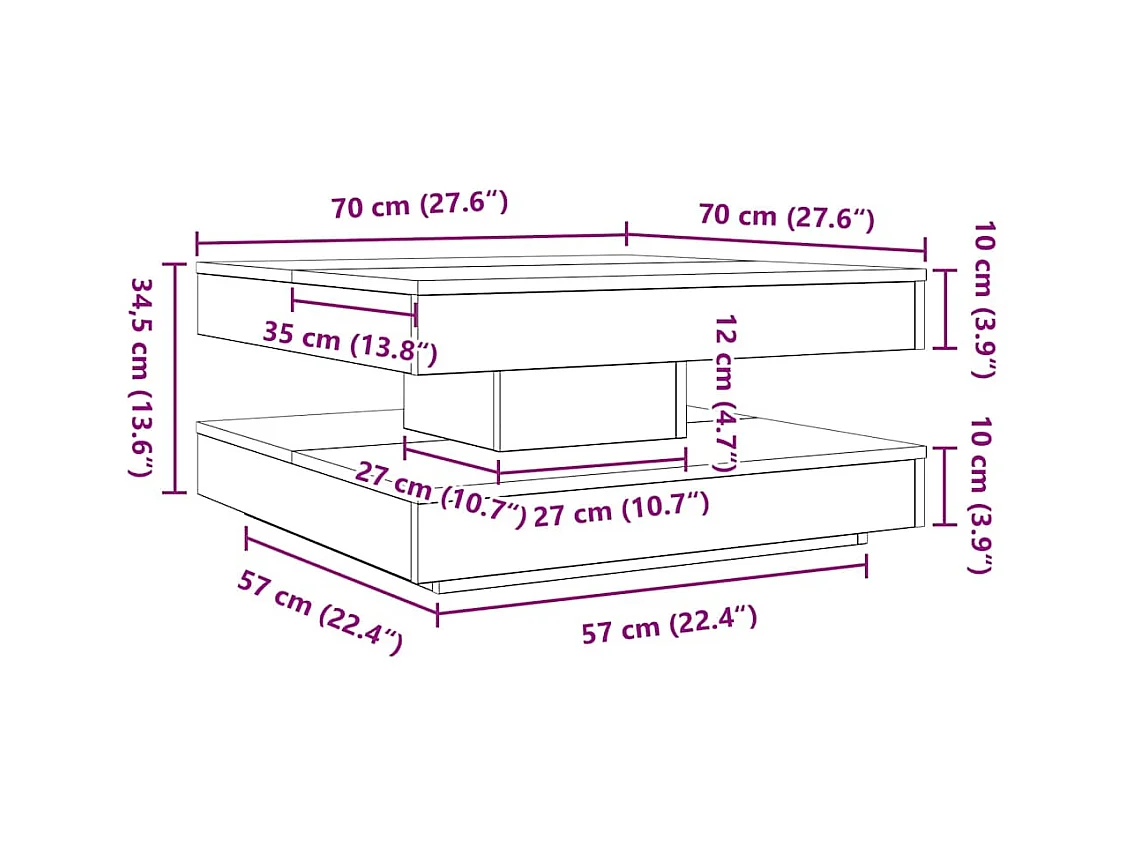 Table basse rotative à 360 degrés blanc 70x70x34,5 cm