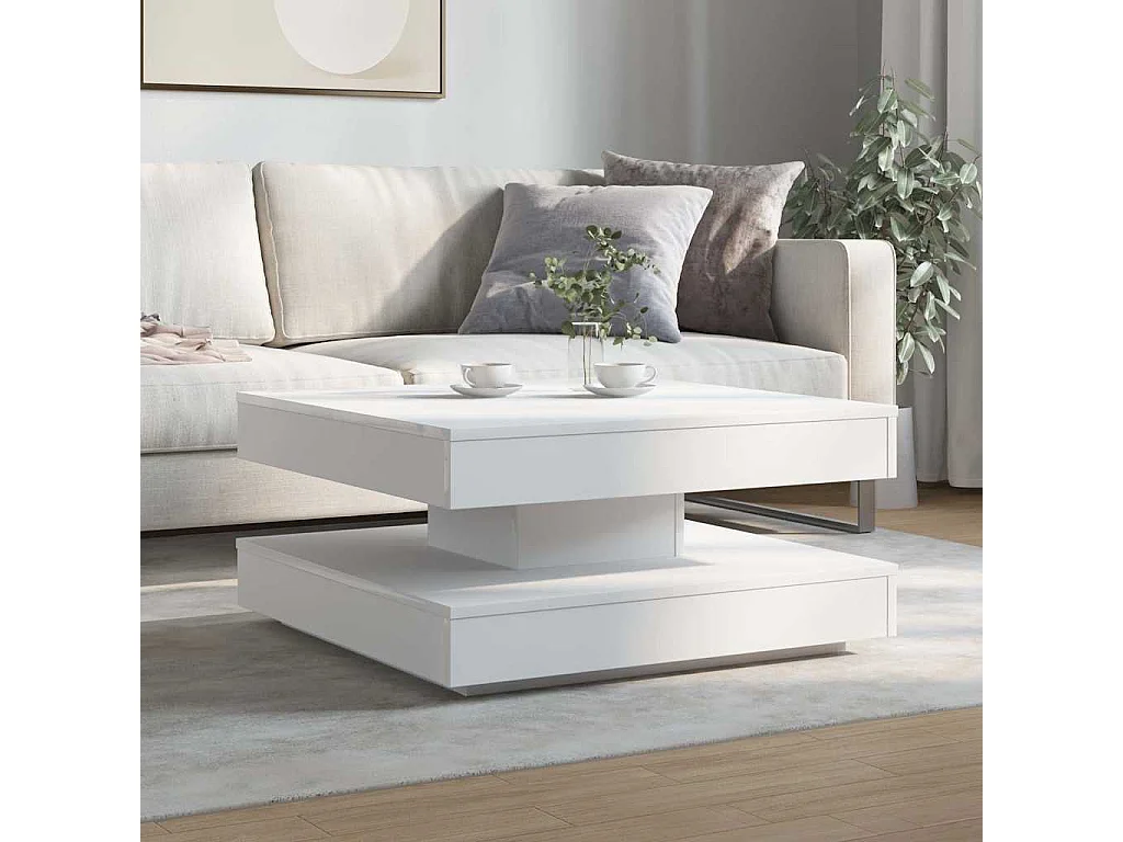 Table basse rotative à 360 degrés blanc 70x70x34,5 cm