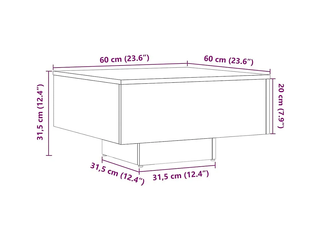 Mesa de centro 60x60x31,5 cm derivados de madeira madeira velha