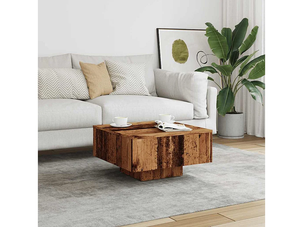Mesa de centro madera de ingeniería envejecida 60x60x31,5 cm
