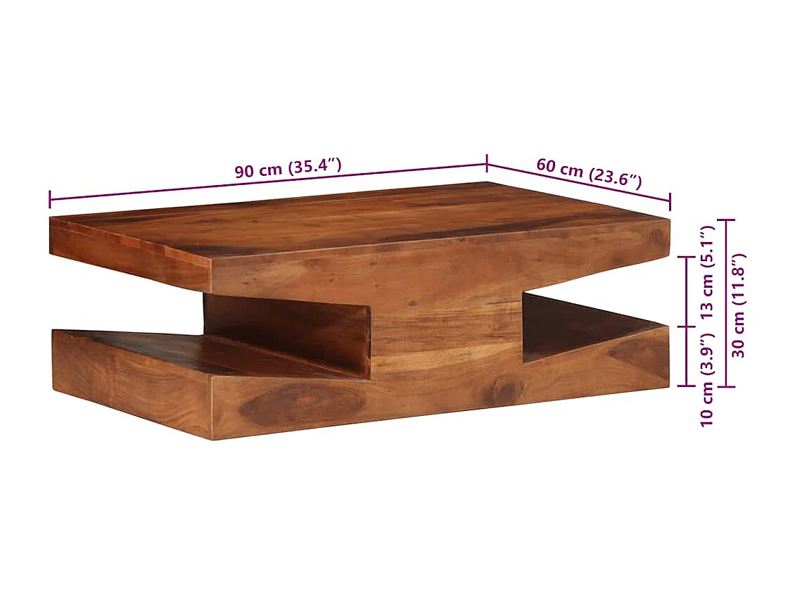 Table basse 90x60x30 cm bois massif d'acacia