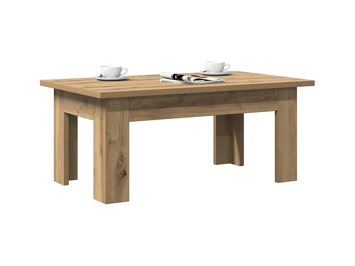 Table basse chêne artisanal 100x60x42 cm bois d'ingénierie