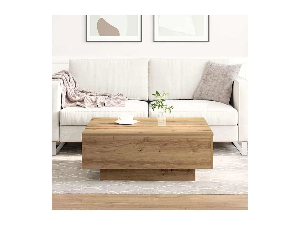 Table basse chêne artisanal 80 x 80 x 31 cm Bois d'ingénierie