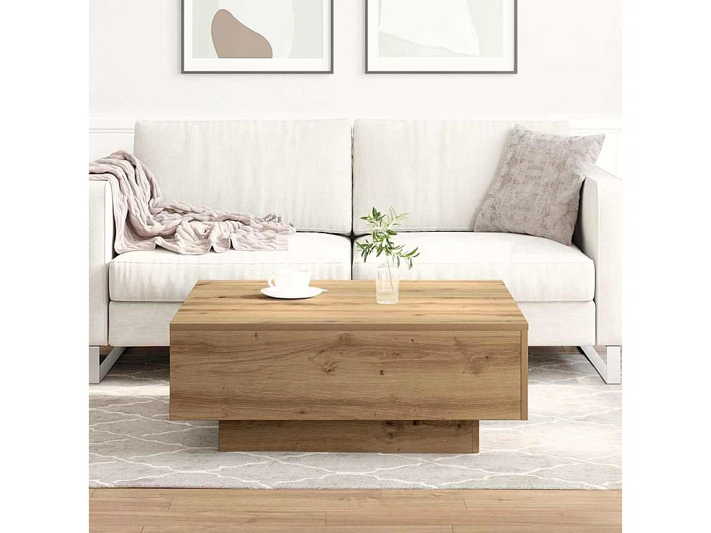 Table basse chêne artisanal 80 x 80 x 31 cm Bois d'ingénierie