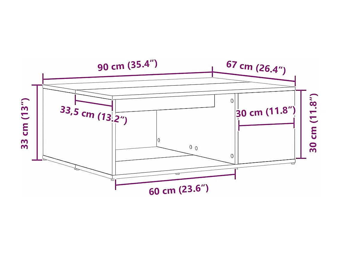 Mesa de centro Carvalho preto 90 x 67 x 33 cm