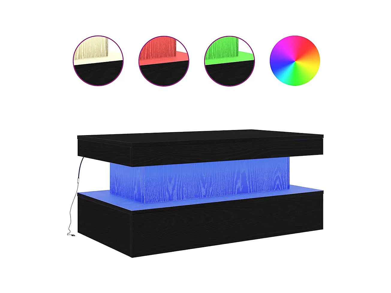 Table basse avec lumières LED chêne noir 90x50x40 cm