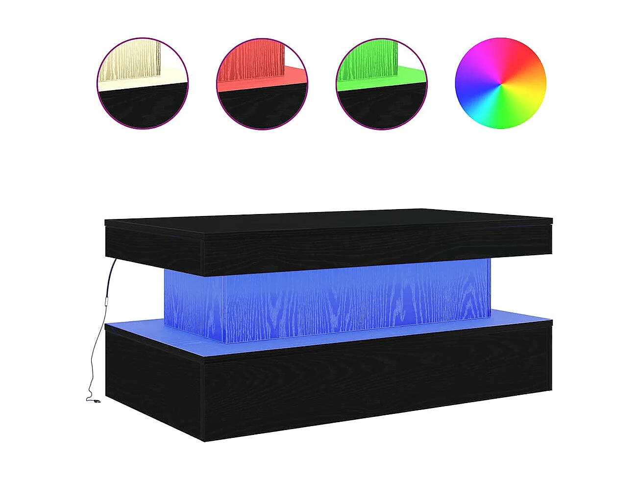 Table basse avec lumières LED chêne noir 90x50x40 cm