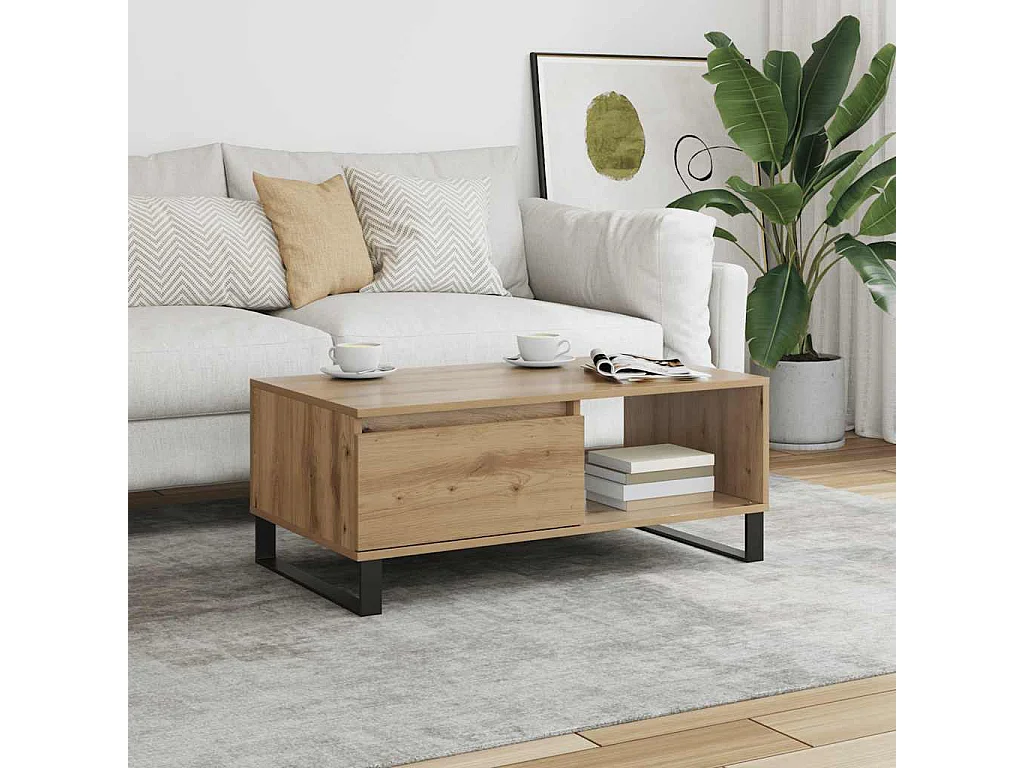 Mesa de centro madera de ingeniería roble artisan 90x50x36,5 cm