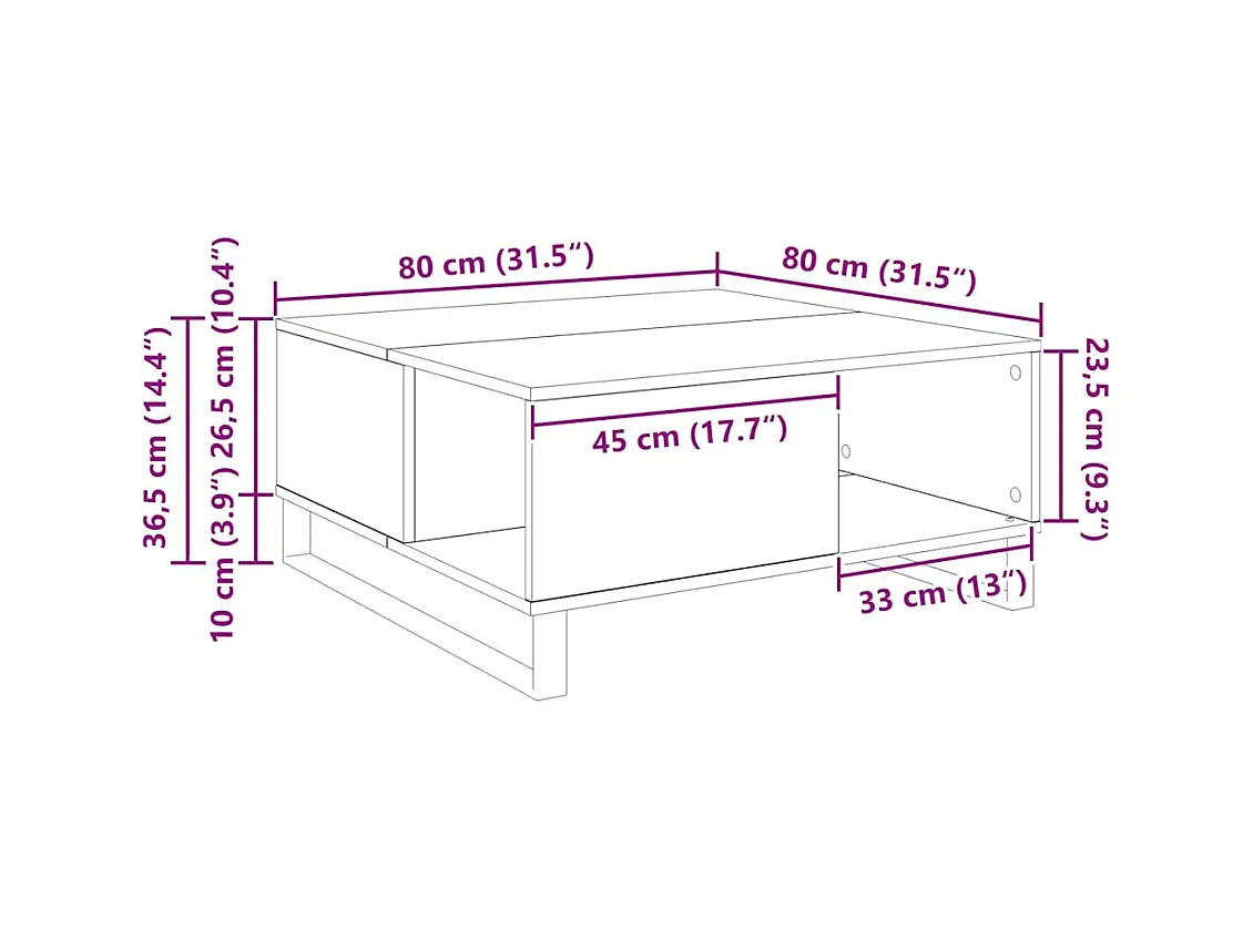Table basse Chêne noir 80 x 80 x 36,5 cm Bois d'ingénierie