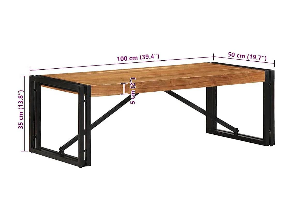 Mesa de centro 100x50x35 cm madeira de acácia maciça