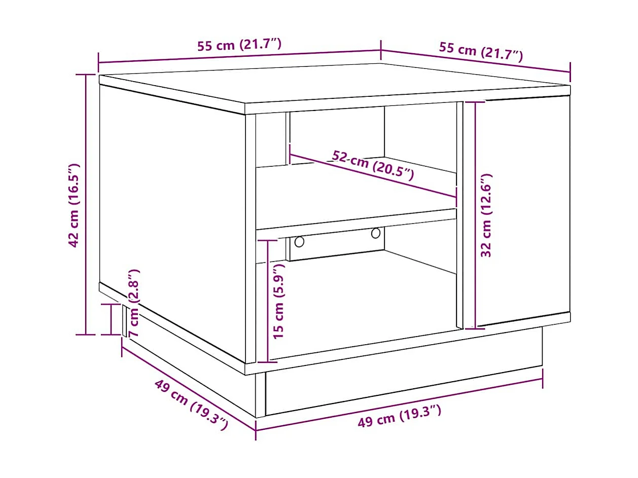 Table basse chêne artisanal 55x55x42 cm bois d'ingénierie