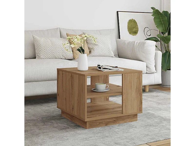 Table basse chêne artisanal 55x55x42 cm bois d'ingénierie