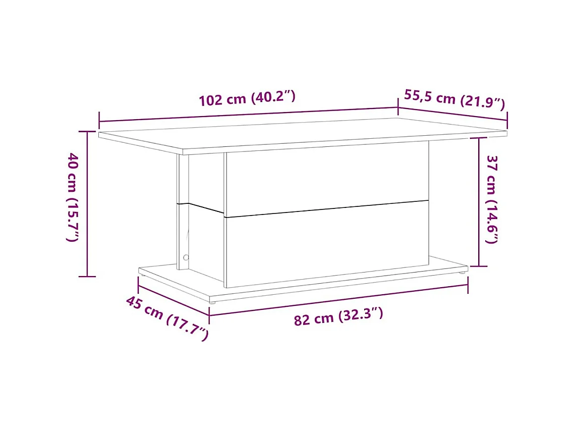 Table basse Chêne noir 102 x 55.5 x 40 cm Bois d'ingénierie
