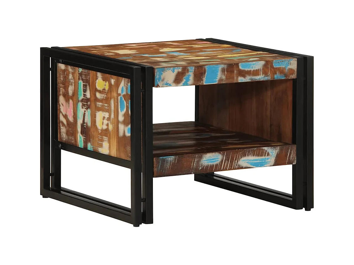 Table basse multicolore 50x50x38 cm bois de récupération massif